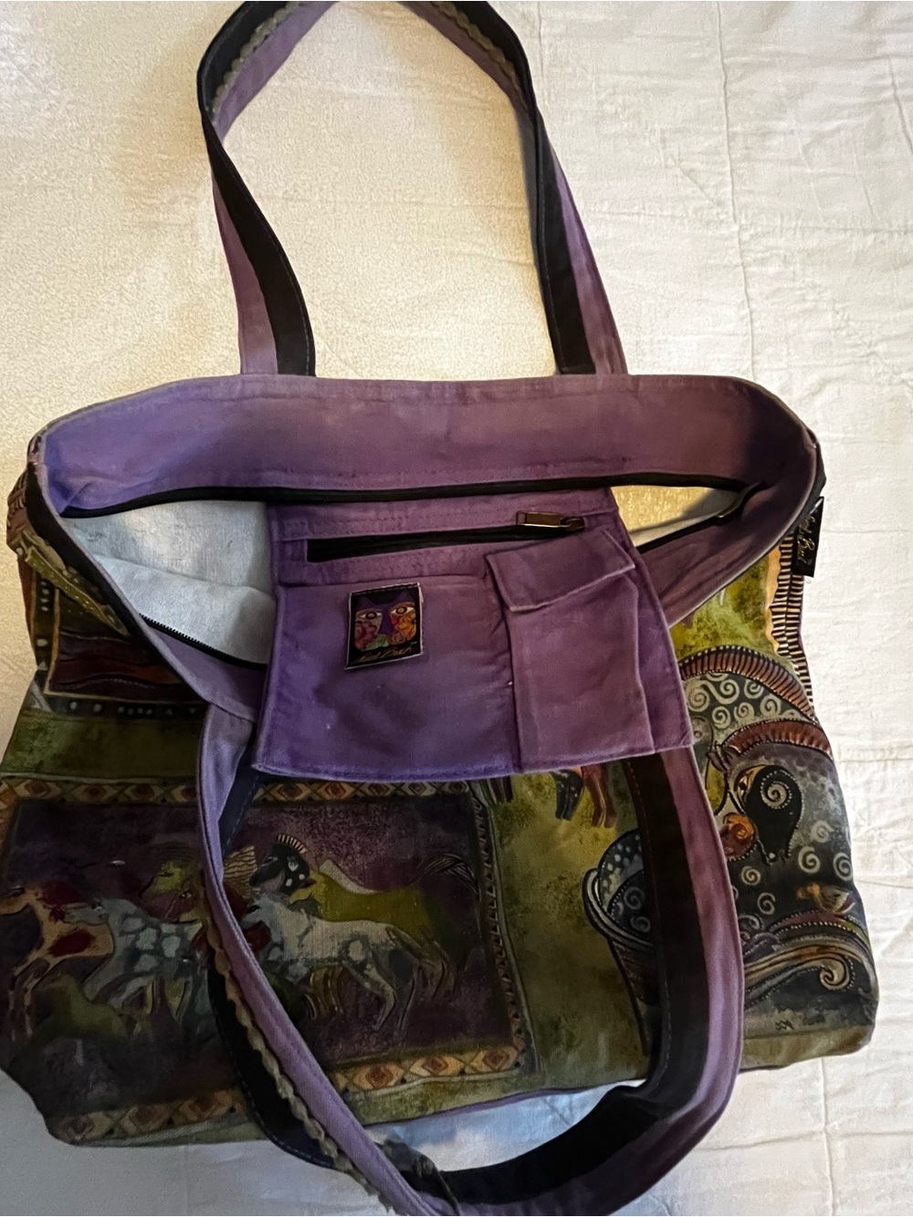 Laurel Burch Purple and Green Horse Panel Tote - Picture 8 of 9